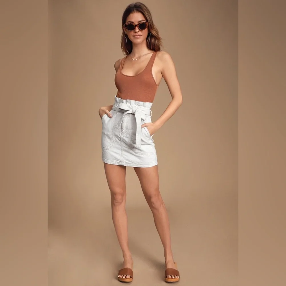 Free People Splendor in the Grass Ivory Paper Bag Waist Mini Skirt